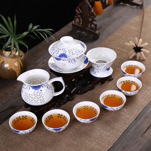 YGS-Y261 Kung Fu 10 sztuk / zestaw zestaw do herbaty, filiżanki herbaty ceramicznej, niebieski i biały czajniczek, porcelana kość, herbata morze, kubek filtra porcelanowego, herbata