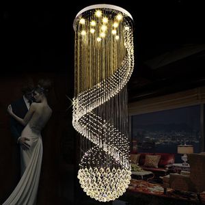 Modern Chandeliers LED Crystal Chandelier Light Fixture Long Spiral Hotel Villa Home Indoor Lighting Living Room Lobby Parlor Hanging Lamps