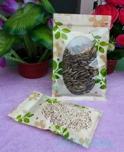 10 * 15 cm, 100 X frente transparente janela ziplock saco com impressão, folha impressa amendoim / bolsa de soja ressealable, saco de feijão