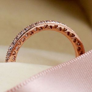 Edell Authentic 100% 925 Sterling Silver Ring Rose Gold Princess med Crystal Ringar Kompatibel med Pandora DIY Utsökt Presentsmycken