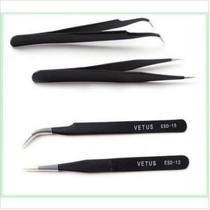 10pcs x VETUS black eyelash tweezers for eyelash extension and cliping diamond,crystal, straigtht and Curve free shipping