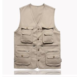 Wholesale- Photography Vest Men Beige Army Green Multi-Pocket Field Fisherman Journalist Photographer Gilet Jacket Plus Size 4XL New Brand