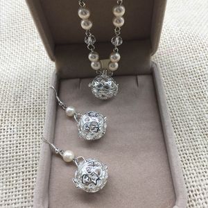 Mode lange Perlenkäfige Anhänger Halsketten Ohrringe Sets Frauen Openwork Ätherisches Öl Diffusor Halskette Aromatherapie Medaillon Charm Schmuck