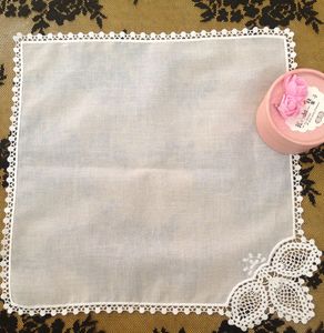 Fashion Ladies Handkerchiefs 12 PCS/lot 11.5"x11.5"white 100% Cotton Wedding Handkerchief Embroidered white Lace Edges Hankies For Occasions