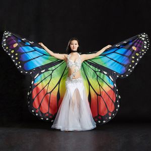 أداء النساء الرقص مرحلة الدعائم البوليستر كيب Cape Cloak الرقص Fairy Wing Butterfly Wings for Belly Dance with Sticks