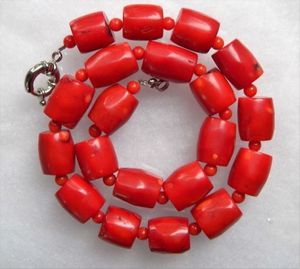 Nytt anlände Grossist Chunky Red Coral Barrel Bead Necklace 18