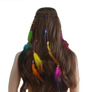 Idealway New Fashion Fashion Madeiras de madeira artesanal étnica Gypsy Ride Feather Bands Mulheres Boho Hairband Hair Acessório