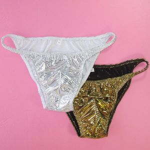 Mens String Bikini Fashional Panties G3773 Front Pouch Moderate Back Metallic Foiled plaid checks mens underwear