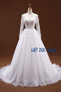 Fall Winter Long Sleeves Ball Gown Wedding Dresses High Waist Long Bridal Gowns Sheer with Floral Applique Bridal gowns El vestido de novia