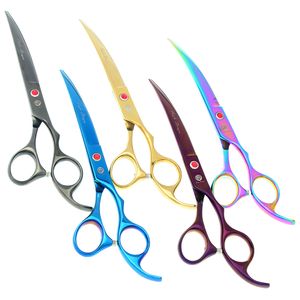 7.0Inch Purple Dragon Pet Scissors Dog Grooming Cutting Scissors Down Curved Head Pet Grooming Scissors JP440C Puppy Trimmer Tool , LZS0597