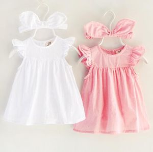 Infant Baby Romper Skirt With Bunny Ear Headband Baby Set Kids Ruffles Sleeve Dress Children Toddlers Cotton Pantskirt Dresses 13204