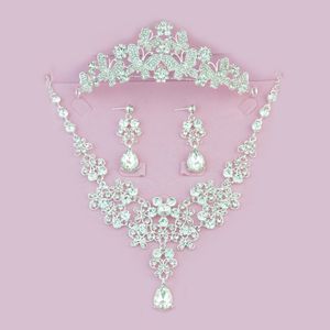 Wholesale crowns tiaras necklace set for sale - Group buy Twinkling Bridal Crown Necklace Earrings Set Tiaras Floral Butterfly Bridal Jewelry Accessories Wedding Party Sets S005 Ear Needle or clip