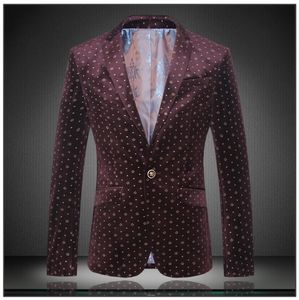 Toptan-2016 Yeni Sonbahar Kış İngiltere Stil Altın Kadife Baskılı Suit Erkekler Casual Ince Tek Düğme Baskılı Suit Erkekler için M-4XL