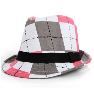 Kids Printing Jazz Hat With Ribbon Beach Print Plaid Bucket Hats Fashion Children Flower Fedora Trilby Cap For Boy And Girl