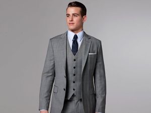 Light Grey Groom Tuxedos Notch Lapel Groomsmen Best Man Blazer Mens Wedding Suits (Jacket+Pants+Vest+Tie) H:566