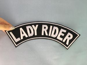 Lady Rider Patch Top Rocker Black Back Patches For Vest Jacket Embroidered Badges Iron Sew on Badges 10 Inch Free Frakt