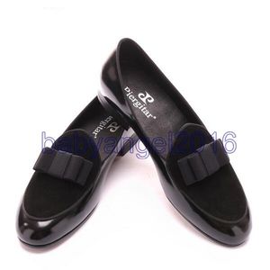 Three color Genuine Leather and Nubuck Leather stitching with Bowtie men handmade luxurious flats Men's banquet classic loafers