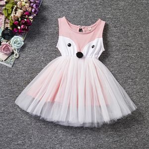 2017 Summer Girls Sukienki Fox Baby Girl Cute Różowe Tutu Spódnice Dzieci Sukienka Bez Rękawów Dzieci Odzież