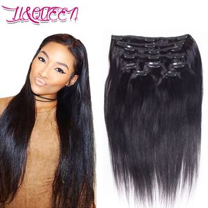 Brazilian Virgin Human Hair Clip In Hair Extensions Queen Straight Weaves Unprocessed Inches Natural Black