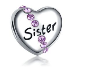 Fits Pandora Sterling Silver Bracelet Crystal Sister Heart Beads Charms For European Style Snake Charm Chain Fashion DIY Jewelry Wholesale