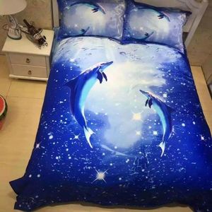 100 Bawełna Fajne Egipskie Delfin Pościel Zestawy Blue Morskie łóżko Cztery Zestaw Duvet Cover Arkusz łóżka i poszewki na poduszki