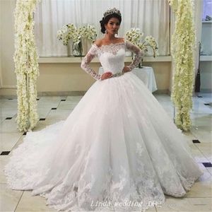 Abito da sposa vintage in pizzo principessa ragazza regina con spalle scoperte maniche lunghe abito da sposa arabo taglie forti vestido de noiva