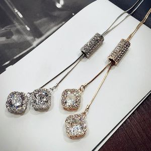 Nova marca de cristal longo colar de jóias mulheres zircão moda corrente de prata de ouro colares pingentes flor borla collares