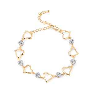 Charming Summer Beach Foot Chain Yellow Gold Plated CZ Hearts Anklet Link for Girls Women