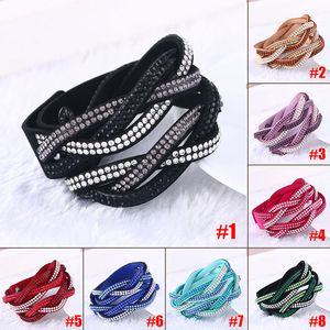 Charm Bracelets PU Leather Multicolor Wrap Bracelet Crystal Multilayer Bangles For Women Holiday Wedding