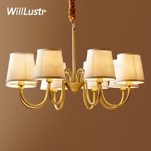 Willlust koppar hänge lampa mässing hängande ljus tyg ljuskrona modern suspension belysning American Country Nordic Europe