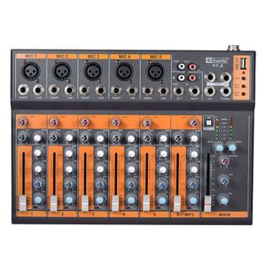 Freeshipping Portable 7-Channel Mic Line Audio Mixer Mixing Console 3-band EQ USB Interface 48V Phantom Power with Power Adapter