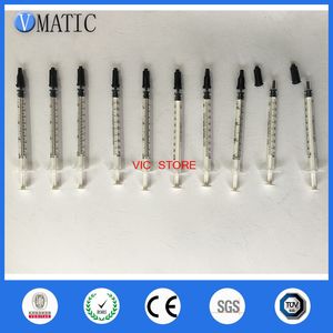 10 sets / lot Dispensing Syringes 1cc 1ml Plastic with tip cap white plug with black syringe cap