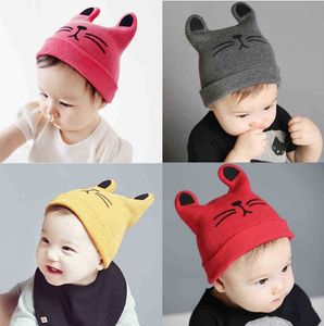 Baby Hats Kitty Woolen Yarn Autumn Winter Beanies Knitted Girl Gifts Infant Hats Cute Warm Elastic Hat