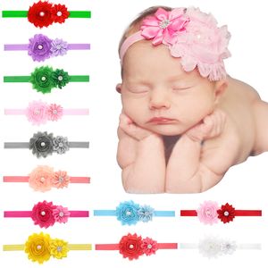 Baby Headbands Sunflowers Infants Kids Elastic Head Bands Shabby Satin Fabric Hairbands Girls Rhinestone hair accessories for toddler KHA149