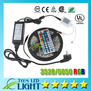 Waterproof lighting 300Led SMD 3528 5050 RGB Flexible Led Strip Lights 120degrees + 24key 44key IR Remote +12V 2A 5A 6A Power Supply