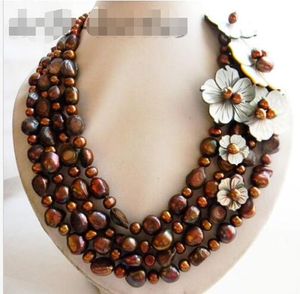 4Strands 19 '' 12mm Kaffee Barock Shell Blume Süßwasser Perlenkette