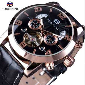 Forsining 5 Hands Tourbillion Fashion Wave Dial Design Display multifunzione Orologi da uomo Top Brand Luxury Orologio automatico Orologio + scatola