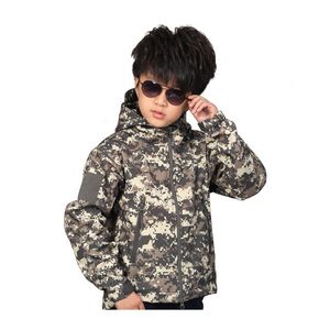 Crianças ao ar livre caça a caça de caça à caça tática de camuflagem roupas de combate camuflado de camuflagem Softshell Windbreaker NO05-210