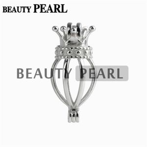 Crown locket kärlek önskar pärla gåvor fina sterling 925 silver bur hängsmycke charm montering 5 stycken