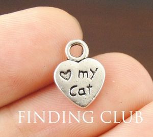 500pcs/lot Antique Silver Plated Zinc Alloy heart love my cat Charms Pendants Metal for Jewelry Findings DIY 9x12 mm