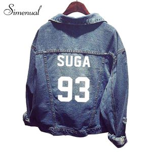 Wholesale- Fashion vintage denim jacket womenswear letter print cut out jeans jackets and coats 2016 spring new pockets chaquetas mujer