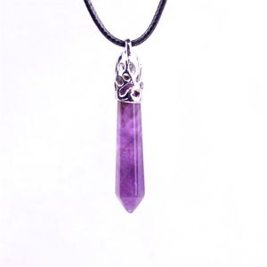 Amethyst Stick Halskette Natürliche Seele Edelsteine ​​Hexahedron Dark Purple Amethyst Lange Anhänger Pendel Halskette Erde Mutter Geschenk für Frauen Schmuck