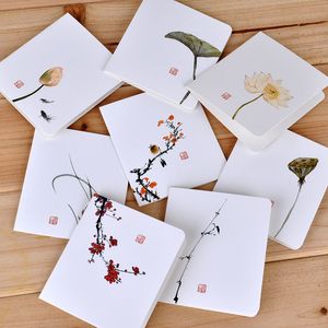 Chinese Classical Mini Greeting Card Flower Printing Thanksgiving cards Square White Message Folding Invitation 122270