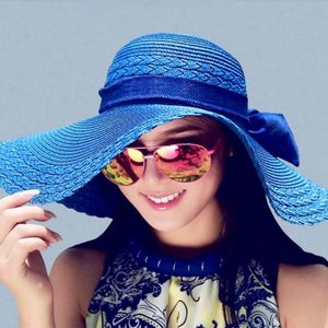 Mode Gratis Frakt 12 Färger Kvinnor Bowknot Wide Brim Summer Beach Sun Hat Lady Vacation Straw Cap