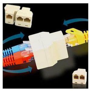 Beige RJ45 8P8C Network Cable Splitter 1 Female to 2 Female F/F Ethernet Connector Couplers CAT5 Wire Modular Jack Socket Adapter