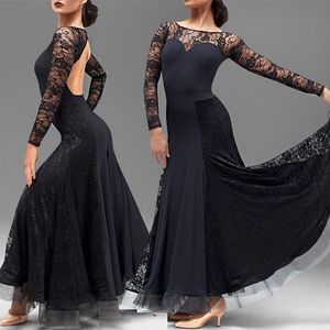 Vestido de dança de baile de baile adulto/menina Mulheres Modern Waltz Tango Standard Competition Practice Dance Dress Vestido de Lace Black Stitiching Fishbone Dress