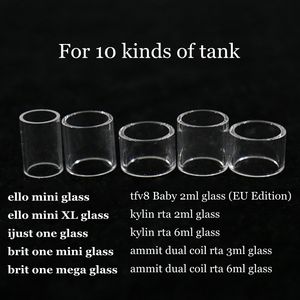 Tubo de vidro de substituição para Ello mini ello mini XL ijust one brit one mini mega tfv8 Baby kylin rta 2ml 6ml ammit dual coil rta tank