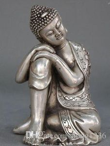 Eski Tibet Tibet Budizm Gümüş Koltuk Uyku Shakyamuni Sakyamuni Buda Heykeli