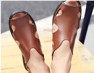Wholesale-Fashion Men Slippers Genuine Leather Mens Sandals 2017 Summer Breathable Men's Beach Shoes Flip Flops Fashion Casual Slippers