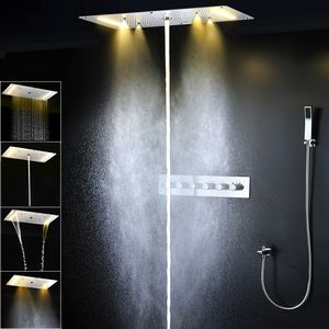 Luxury 4 functions Shower Head Recessed Shower Head Set Rain Water Mist Column thermostatic Faucets with Brass hand Shower Spout